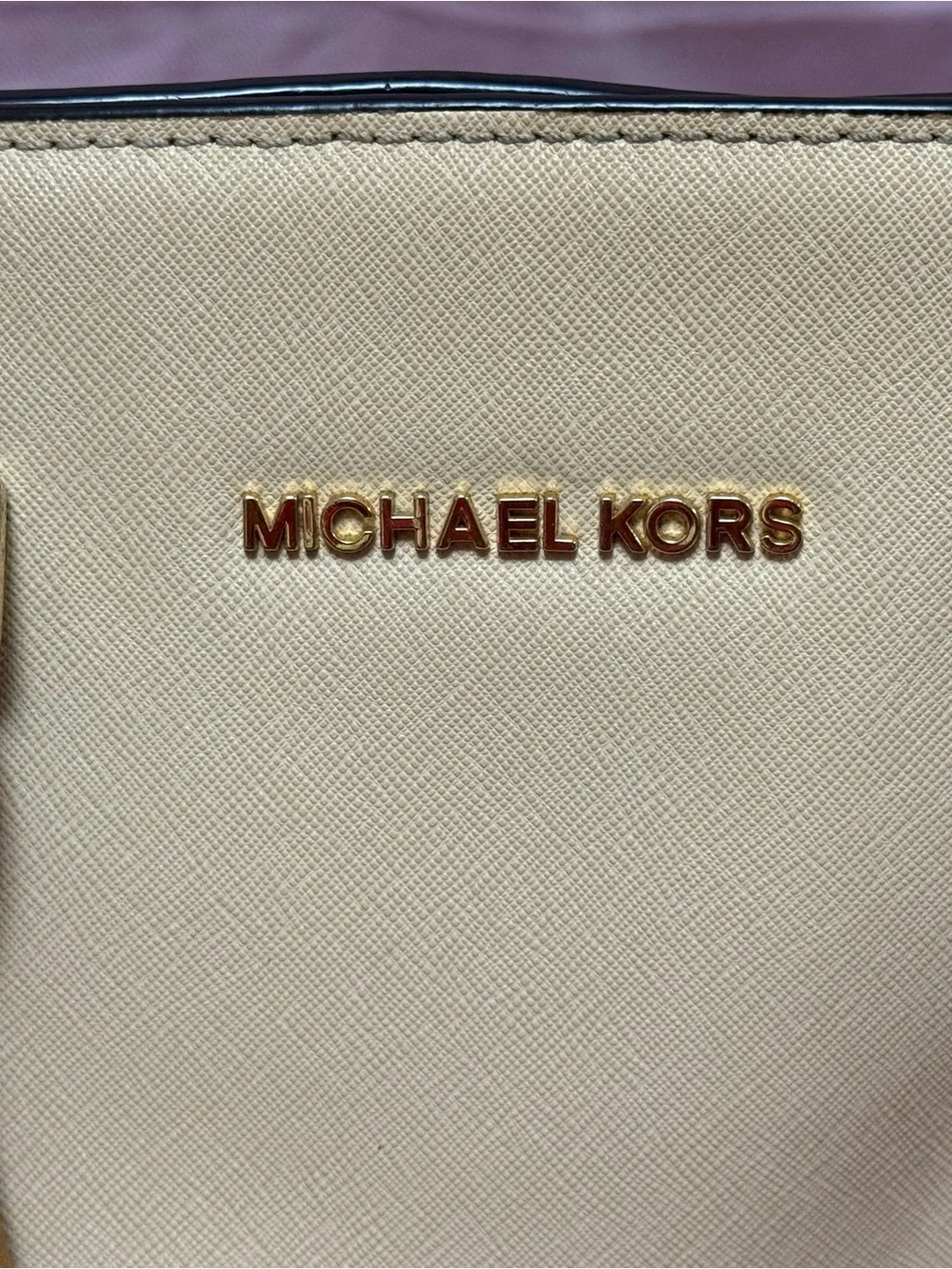 Michael Kors Selma Tan and White Saffiano Leather Satchel